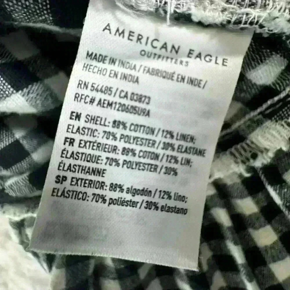 American Eagle Smock Gingham Bow Front Tie Navy blue nautical checkered Top - S - Picture 9 of 10